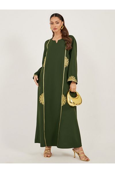 Styli Lace Detail Notch Neck A-Line Jalabiya