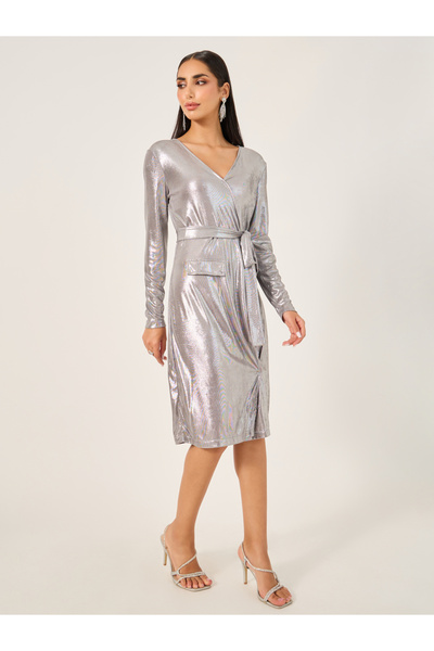 Styli Shimmer Tie-Up Blazer Knee Length Dress