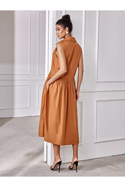 Luxewave By Styli Solid Button Up Sleeveless Shirt Midi Dress