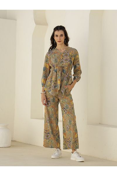 Sanskrutihomes By Styli Floral Printed Cotton Top and Pyjama Set