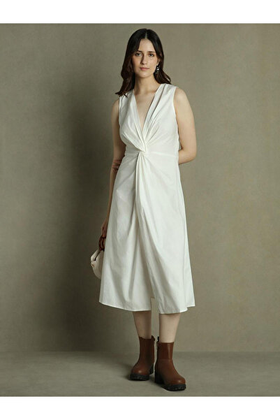 Dennis Lingo By Styli Solid V-Neck Midi Dress