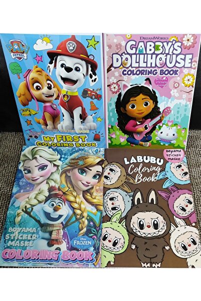 bundle island 4 Adet Stickerli Boyama Kitabı (paw patrol/gabbys/elsa/labubu figürlü)