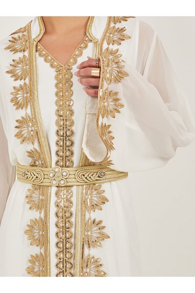 Styli Lace Insert Embellishment Abaya with Inner Dress