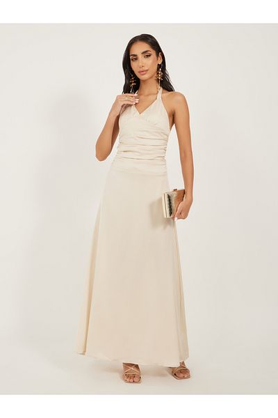Luxewave By Styli Solid Ruched Halter Neck A-Line Maxi Dress