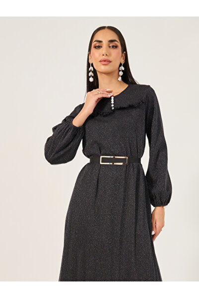 Take Two By Styli Shimmer Belted Cuffed Sleeves A-Line Jalabiya