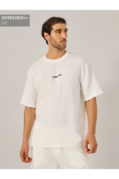 Styli Textured Oversized T-Shirt with Minimal Embroidery
