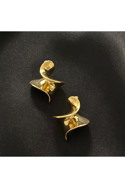 Zeyn Curved Model Plate Design Gold Steel Earrings