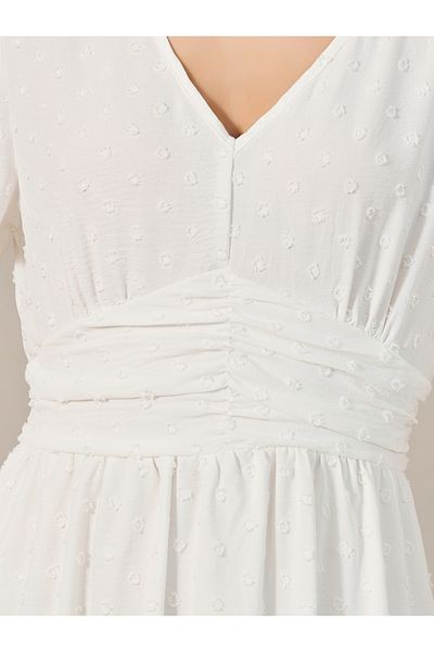 Take Two By Styli Dobby Flared Sleeves A-Line Midi Dress
