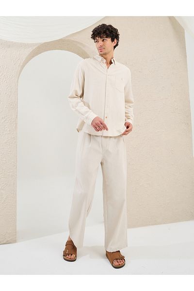 Styli Regular Fit Linen Blend Shirt with Contrast Stitch Detail