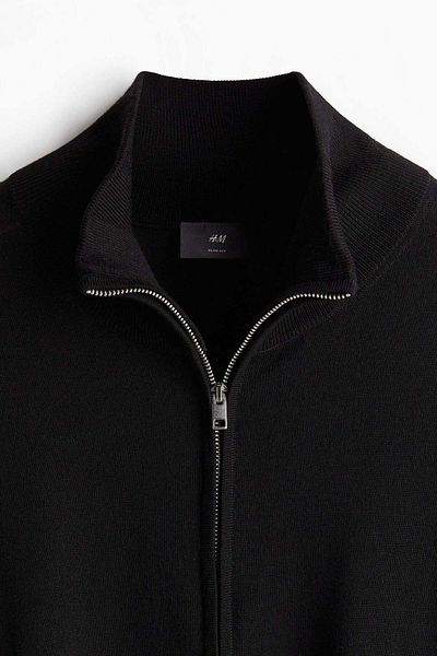 H&M Slim Fit Zip-through Merino Wool Cardigan