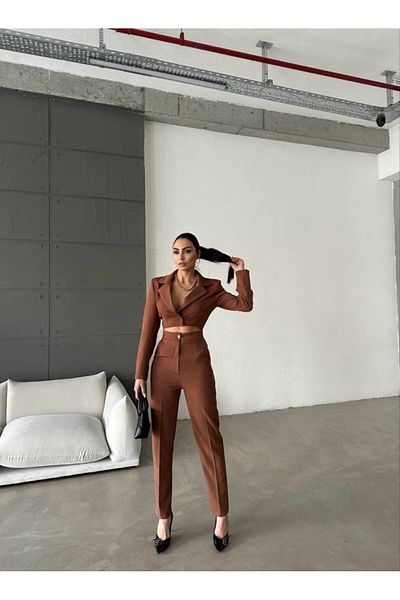 gelirr Jacket Collar Waist Cut Jumpsuit - Bitter Brown