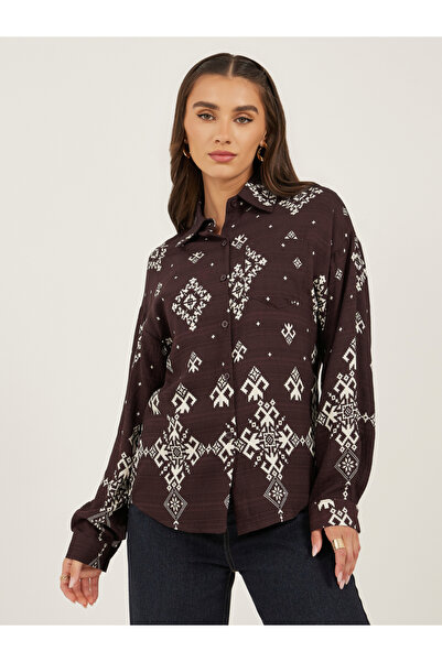 Styli قميص كبير الحجم بأكمام طويلة ومطبوع على طراز بوهيمي