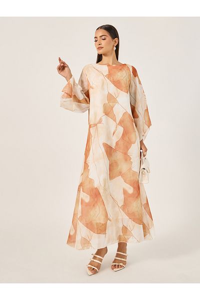 Styli Maxi Jalabiya with Leaf Print