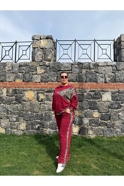 garajmood Set de sus și de jos cu detalii leopard asimetric negru