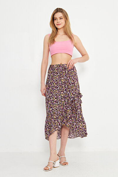 brako tekstil Floral Patterned Feminin Midi Skirt Gabardine Outfit