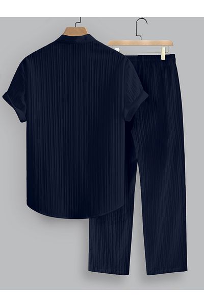 Styli Striped Stand Collar Short Sleeve Shirt and Trousers Co-Ords