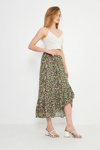 brako tekstil Floral Patterned Feminin Midi Skirt Gabardine Outfit