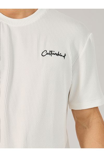 Styli Chevron Textured Oversized T-Shirt with Minimal Embroidery