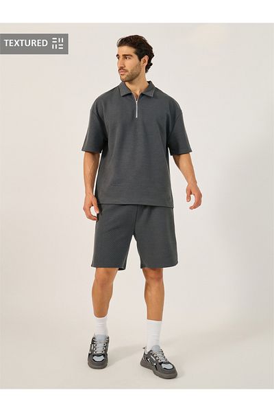 Styli Textured Relaxed Fit Polo T-Shirt and Shorts Co-Ords