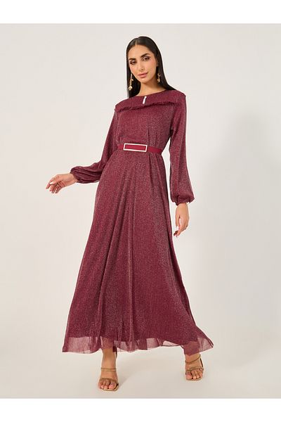 Take Two By Styli Shimmer Belted Cuffed Sleeves A-Line Jalabiya