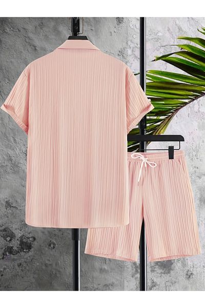 Take Two By Styli Textured Short Sleeve Shirt and Shorts Co-Ords