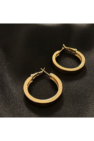 Zeyn Thick Hoop Gold Steel Earrings-30 mm