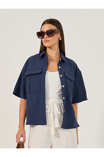 Styli قميص سادة بأزرار مع تفاصيل جيوب