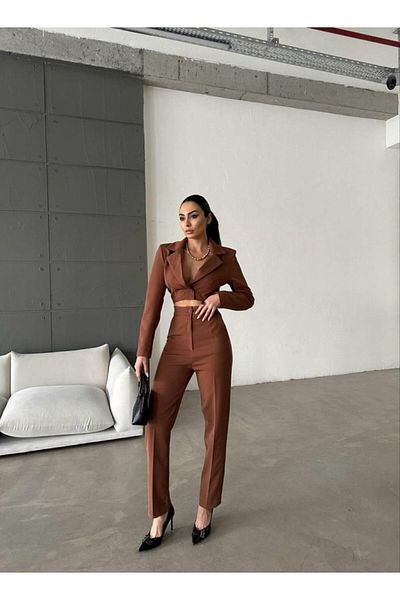 gelirr Jacket Collar Waist Cut Jumpsuit - Bitter Brown
