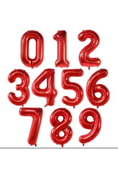 ATAKENT PARTİ Red Foil Number Balloon 0-9 (100 cm)