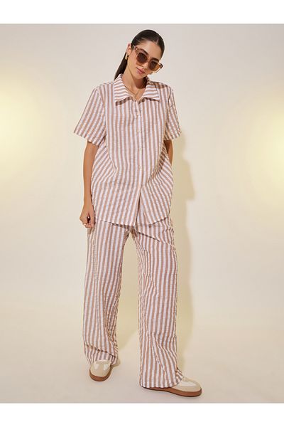 Take Two By Styli Striped Short Sleeve Shirt and Straight Leg Pants Set