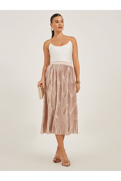 Styli Plisse Elasticated Waistband Midi Skirt