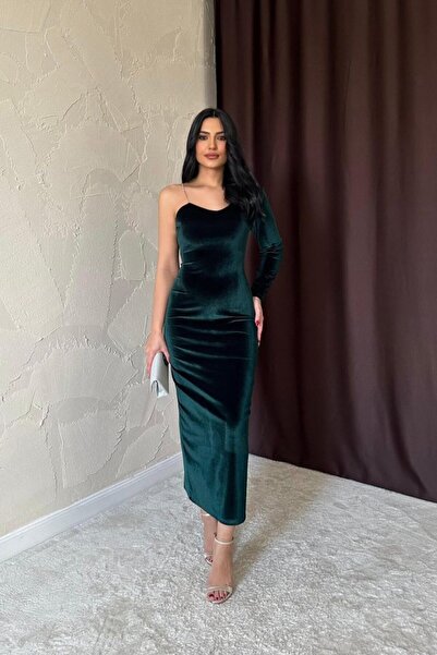 Modayakamoz Rochie cu bretele cu un singur umăr de smarald