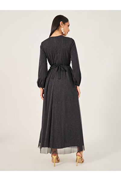 Take Two By Styli Shimmer Belted Cuffed Sleeves A-Line Jalabiya