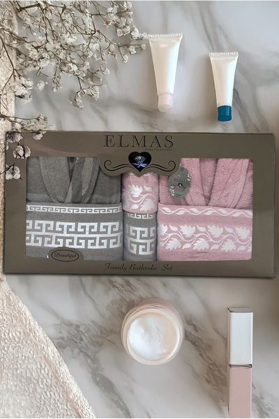 Elmas Home Collection طقم جاكار دايموند طقم روب حمام مكون من 6 قطع |   رداء ا...