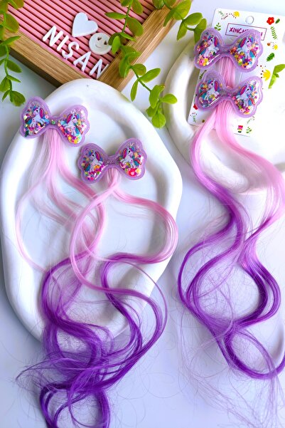 Nisankids Kız Çocuk Pullu Unicorn Yapay Saç Postiş 2 Adet