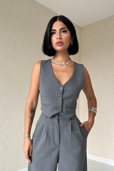 COTTONLAB Anthracite Classy Jacket, Vest and Pants Set