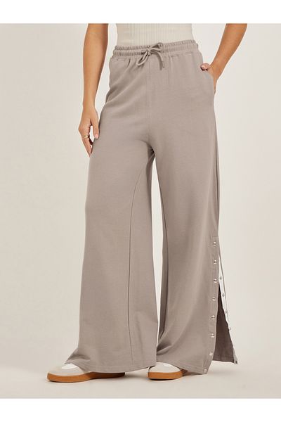 Styli Solid Side Snap Button Hem Joggers