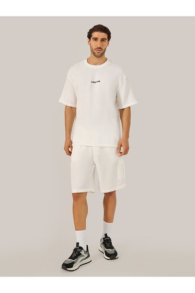 Styli Textured Oversized T-Shirt with Minimal Embroidery