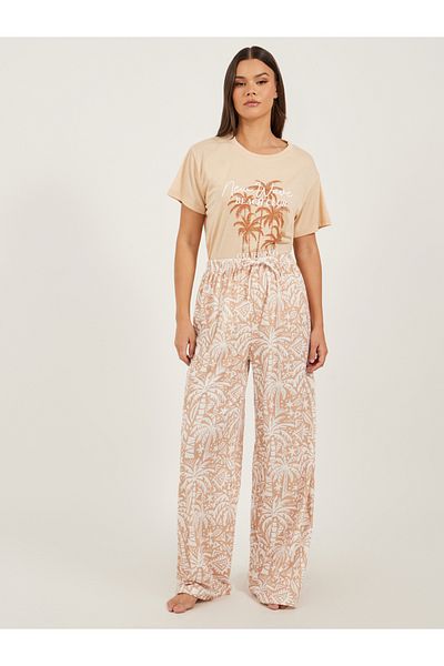 Styli Palm Printed Dropped Shoulder T-Shirt and Pyjama Pants Set