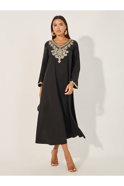 Take Two By Styli Embroidered V Neck A-Line Jalabiya
