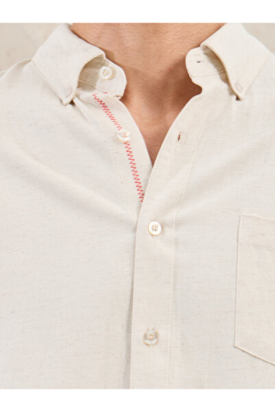 Styli Regular Fit Linen Blend Shirt with Contrast Stitch Detail