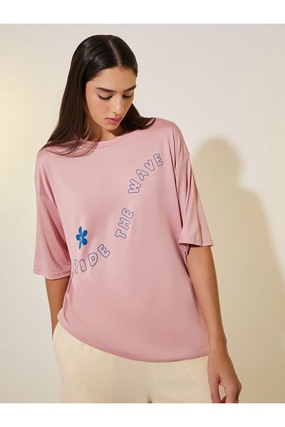 Take Two By Styli Slogan Print Short Sleeve Oversized T-Shirt