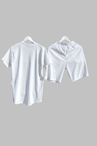 Ferhatlı Bürümcük Crinkle Fabric Summer Lycra Unisex Women's Men's Shorts T-Shirt Set