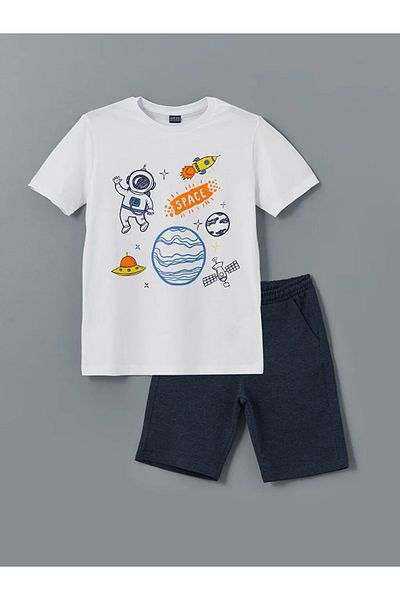 LC Waikiki Lcw Eco White Bicycle Collar Boys T-Shirt and Shorts