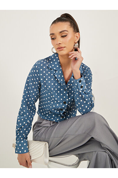 Causey By Styli قميص قصير بأكمام طويلة وطبعة نقاط البولكا