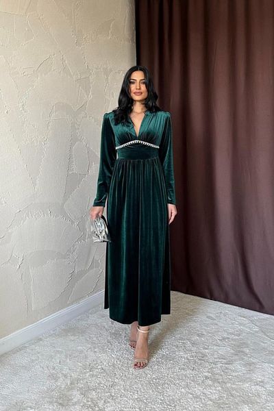 Modayakamoz Σμαραγδένιο φόρεμα με πέτρα κάτω από το στήθος