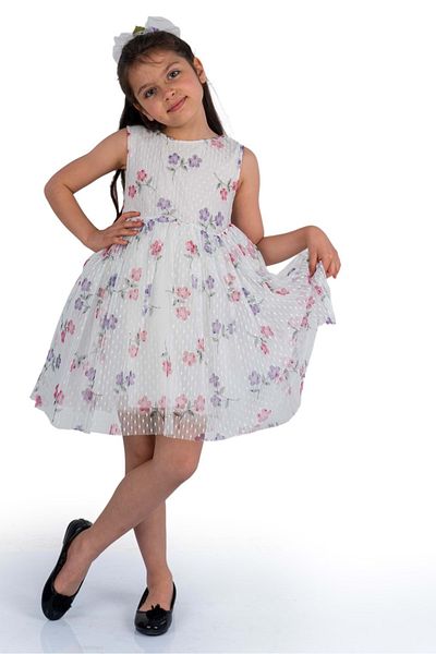 Mnk Baby&Kids Rochie de fetita cu imprimeu margarete din dantela violet - Mnk0514