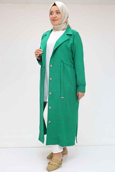 Eslina 53004 Large Size Self-Belted Melange Trench Coat - Beneton