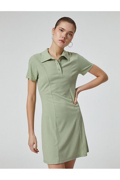 Koton Νέα σεζόν Μίνι φόρεμα Polo Neck A-Line κοντομάνικο με ριμπ