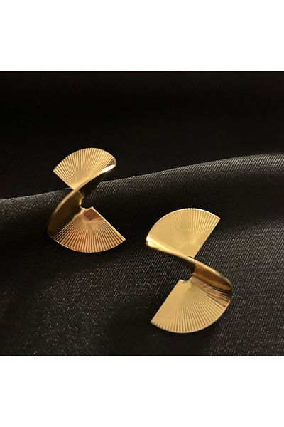 Zeyn Spiral Plate Gold Steel Earrings